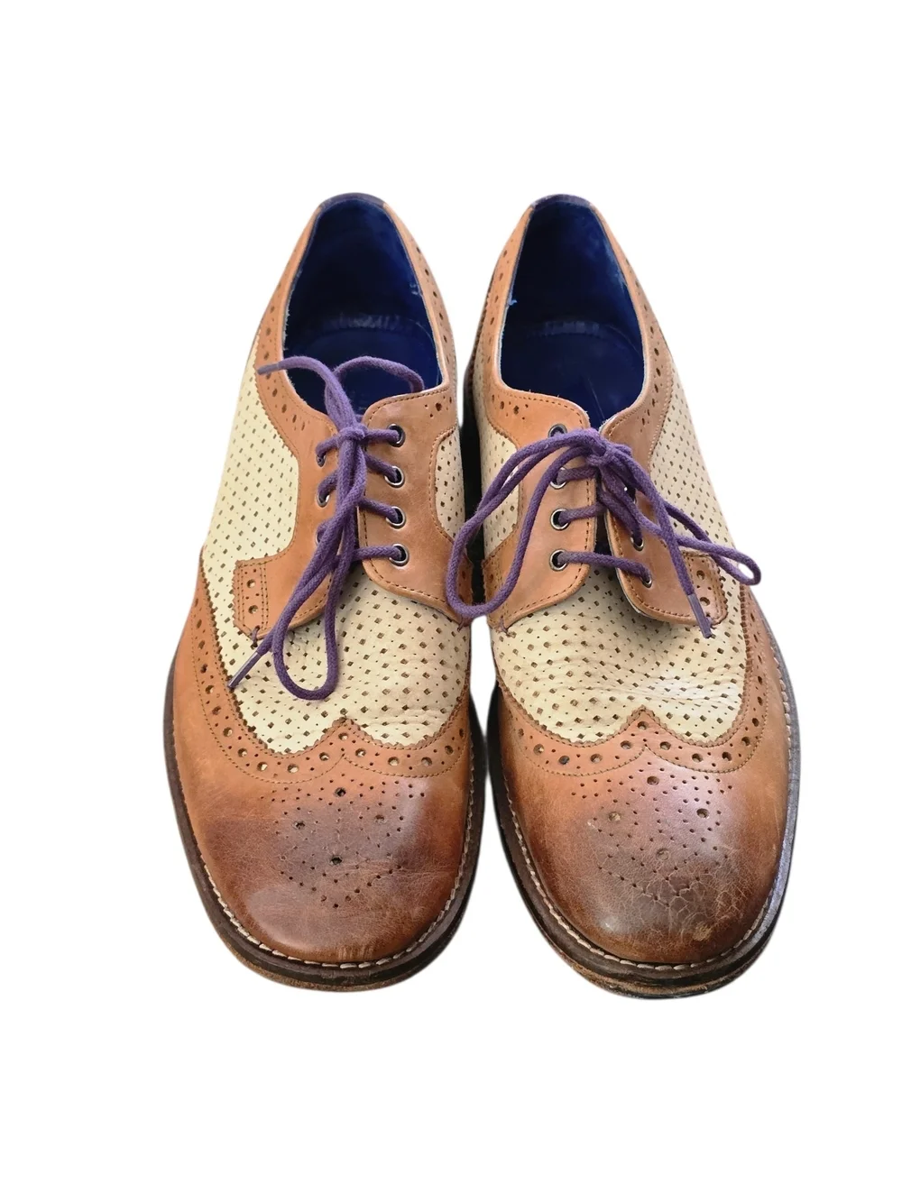 Ted Baker Two-Tone Brogue Derby in Tan, Cream and Purple Accents Men's Size 9